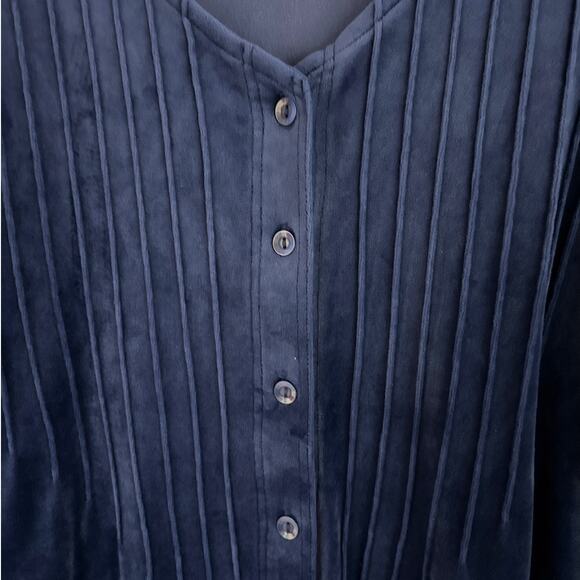 Woman Within Velour Pintuck Button Up Knit Tunic Top Blouse Blue V-Neck Size 2X - Picture 6 of 10